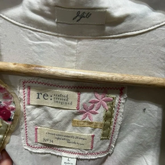 J. Jill Limited Edition Womens L Romantic, Floral Eyelet Statement Open Jacket - Picture 2 of 10